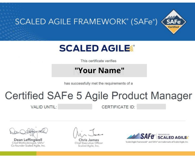 SAFe APM Sample certificate